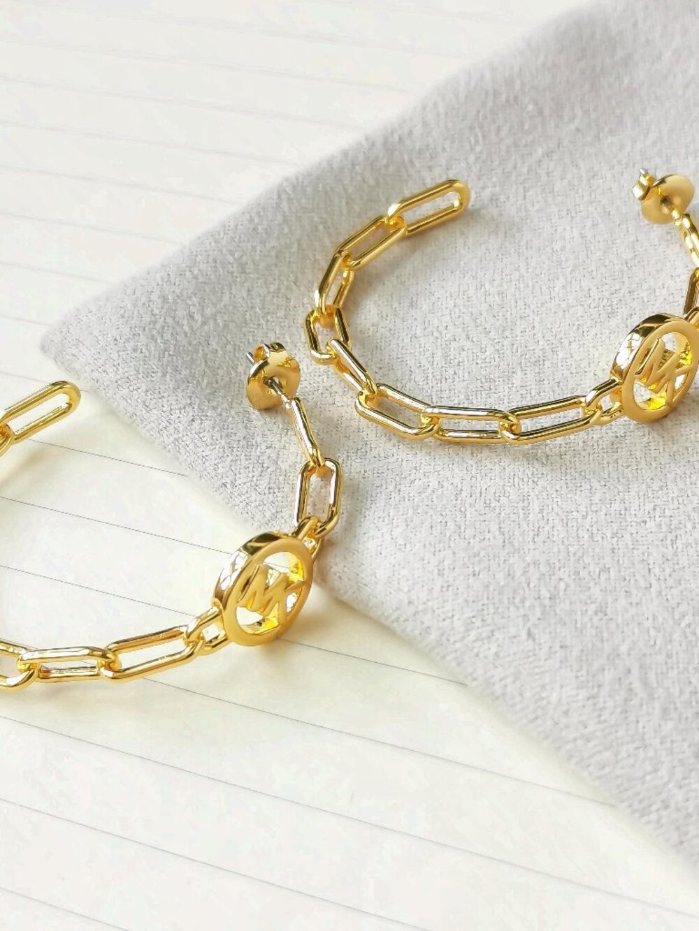 Michael Kors - Signature Hoop Chain Link Goldtone Hoop Earrings